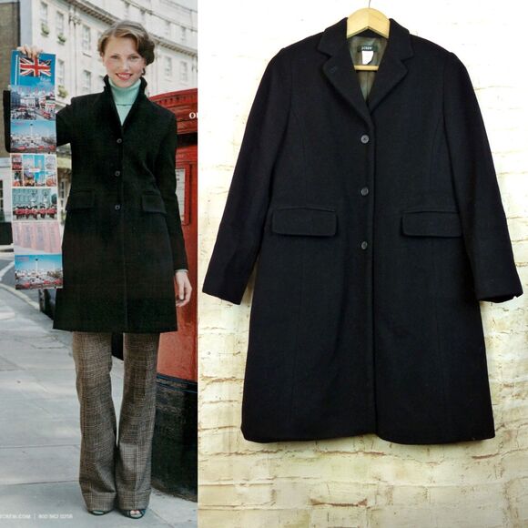 J.Crew Plaza Coat Womens P8 Black Wool Cashmere Thinsulate 3 Button VTG Y2K $298 - Picture 1 of 16
